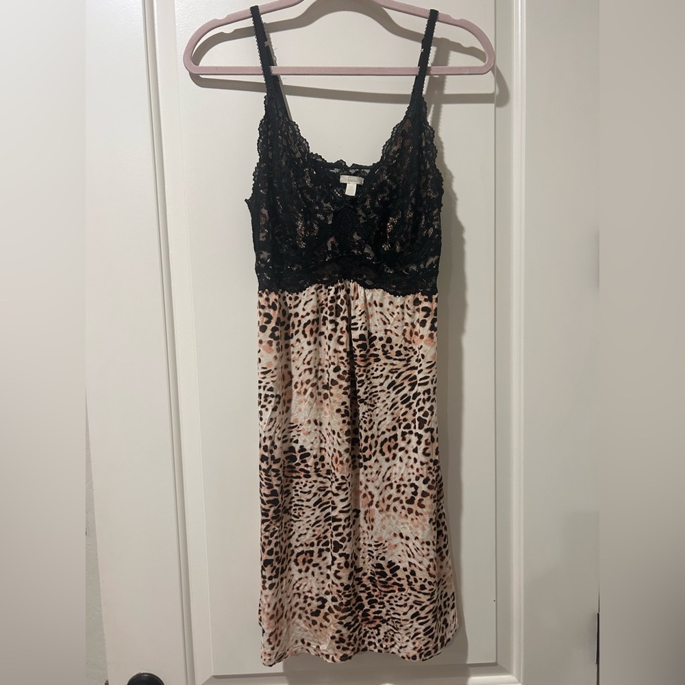 🐆🖤Soma Cool Nights Black Lace & Leopard Print Chemise 🐆🖤